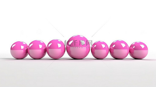 白色 3D 背景上运动的各种粉红色球