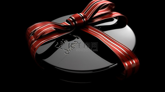 黑色背景上带有节日蝴蝶结和丝带的 3d 圣诞节标签