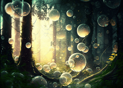 梦幻森林气泡发光唯美背景