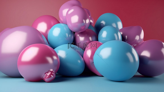 孕婴儿背景图片_逼真的粉色和蓝色气球在 3D 渲染中非常适合庆祝横幅社交媒体模板和节日问候