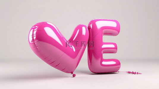 浪漫贺卡背景图片_用白色背景上的粉红色充气气球以 3D 形式表达爱，包括剪切路径