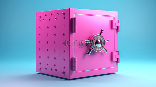 双色调风格蓝色背景与粉红色安全保险库安全 3D 渲染