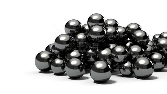 白色背景上孤立的黑珍珠珠的渲染 3D 图像
