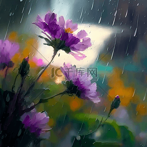 花瓣雨背景图片_雨中的鲜花花卉油画背景