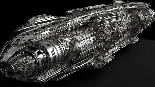 银质感背景图片_宇宙飞船上的金属技术电镀图案 3D 插图
