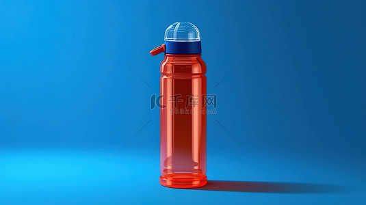 蓝色背景与红色运动塑料水瓶的 3d 渲染
