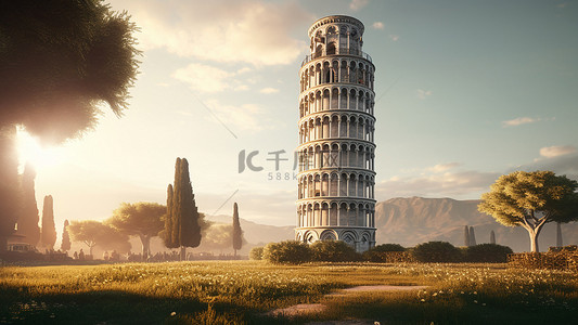 意大利地标背景图片_比萨斜塔风景旅游背景