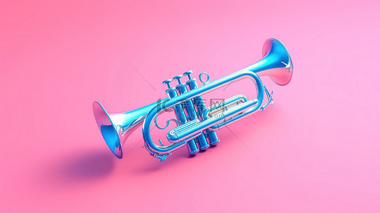 3d 渲染中粉红色背景上的双色调蓝色喇叭