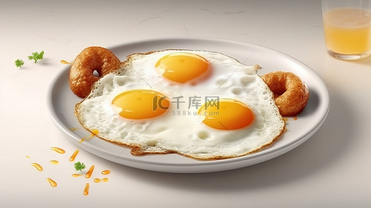 蛋黄酱顶上单面煎鸡蛋和香肠 3D 渲染图像