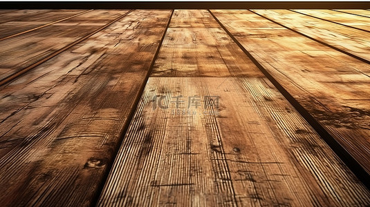 木质桌背景图片_透视视图中具有木质纹理背景的自然图案木桌的 3D 渲染插图