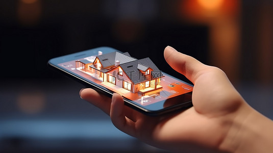 新家居背景图片_手持 3D 移动设备上的智能家居应用程序