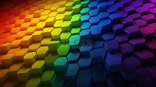几何图案背景图片_六角墙背景与 3d 渲染 lgbt 彩虹网格片