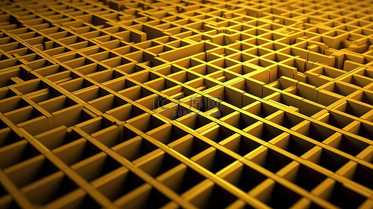 令人惊叹的 3D 插图中的几何黄线行，具有编织图案背景