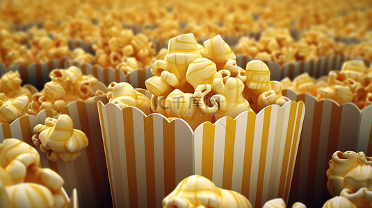 视频背景图片_丰富的爆米花供应，带来美味的影院体验 3D 渲染