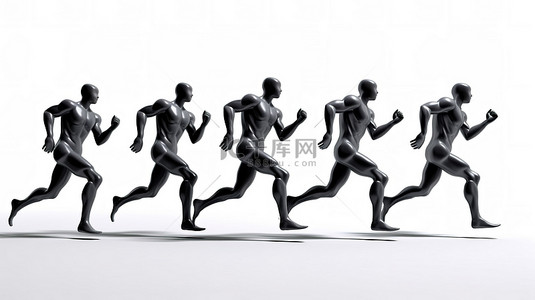 跑步人背景图片_商人在运动中 3D 在白色背景上呈现概念