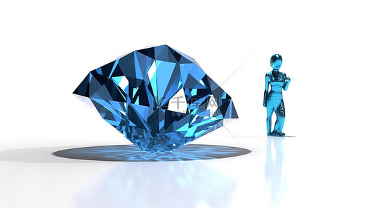 白色背景上的蓝色钻石装饰 3D 人物