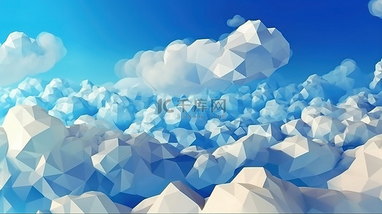 蓝背景图片_3d 低聚插图多云的天空与美丽的云彩