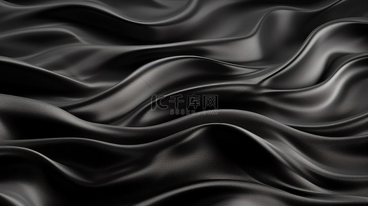 3d 渲染的波纹黑色丝织物特写