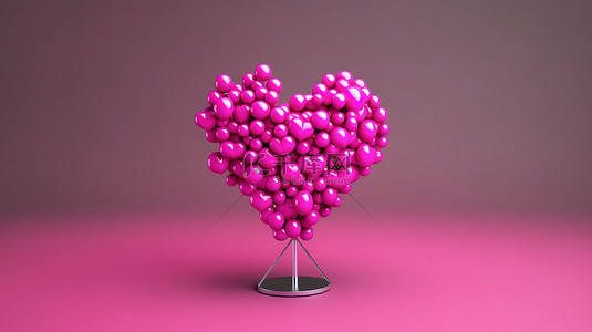 语音气泡针中的浪漫粉红心图标 3D 渲染插图