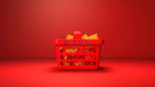 超市贴纸背景图片_就像空购物篮中的消息 3D 渲染插图