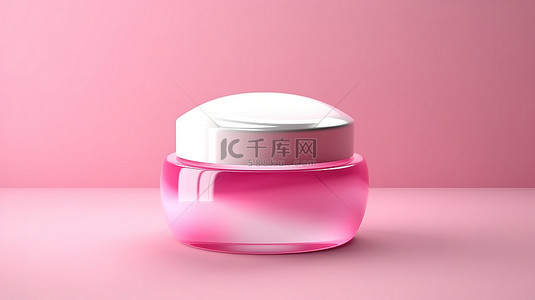 化妆品霜背景图片_粉红色背景下护肤品包装隔离化妆品霜罐的 3D 插图