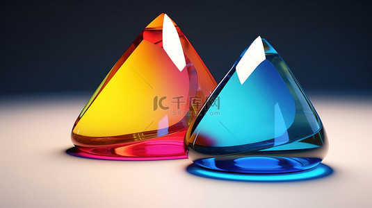 玻璃金属塑料中几何形状的充满活力的 3D 渲染
