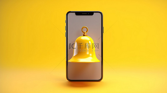 微信推送背景图片_手持式手机上黄色铃屏的 3D 渲染以用于通知