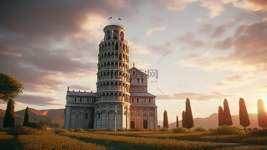 意大利地标背景图片_比萨斜塔意大利地标建筑背景