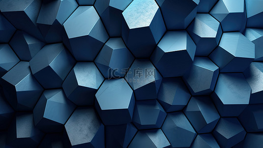 纹理灰色背景抽象 3D 渲染上蓝色几何固体的集合