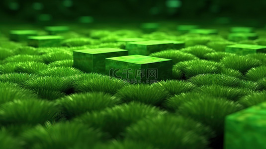 新绿色叶子背景图片_草背景上的 3D 渲染郁郁葱葱的绿色景观