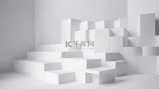 简约的白色立方体讲台，具有用于产品样机阶段的 3D 渲染