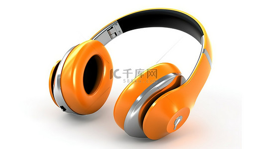 设备背景图片_白色背景上孤立的橙色无线耳机的 3d 渲染