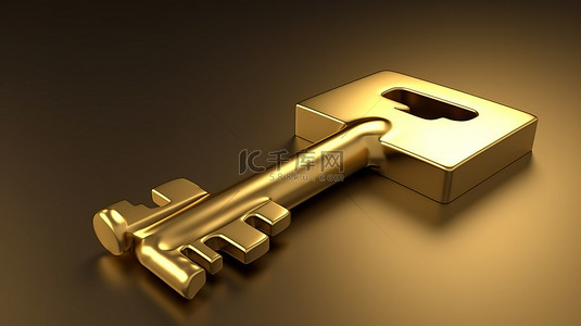 数字图标背景图片_哑光金板，带有 3D 渲染的钥匙图标，安全的金色象征