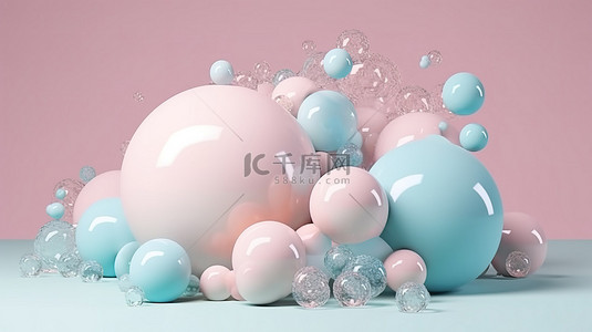 软背景上浮球气泡和斑点的柔和空气景观隔离 3D 渲染