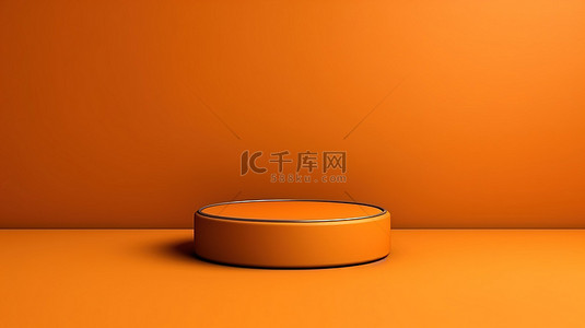 亮橙色 3D 顶视图产品展示圆筒摄影背景上的最小豪华金色讲台