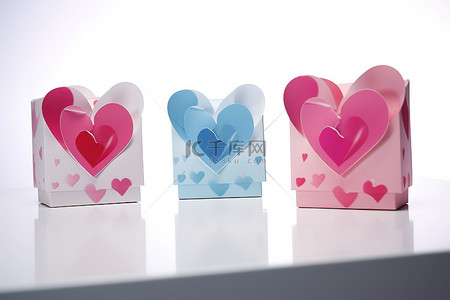 盒子背景图片_盒子里用粉色和蓝色装饰的四颗心