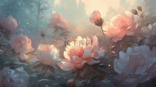 粉色植物花背景图片_牡丹花盛开的花朵阳光装饰图案花卉背景