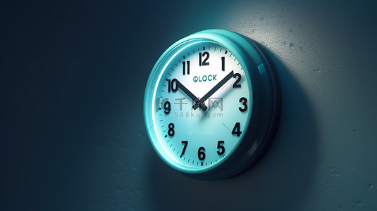 时钟表盘背景图片_显示 2 00 的海蓝色办公室挂钟的 3D 插图