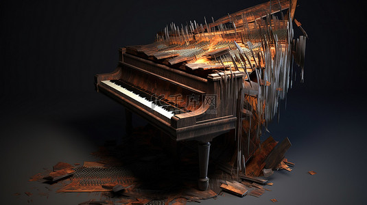 五一钢琴背景图片_破旧破旧钢琴的 3d 渲染