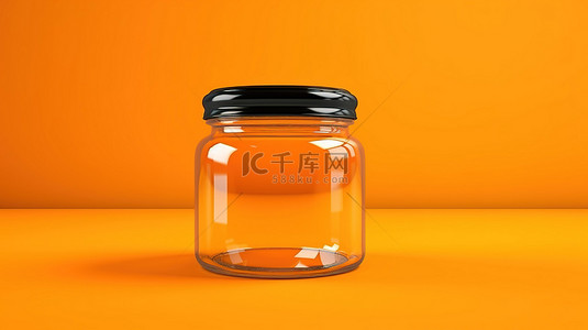单色玻璃罐的橙色背景 3D 渲染