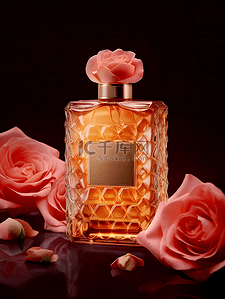 玫瑰花卉香水瓶特写时尚广告背景
