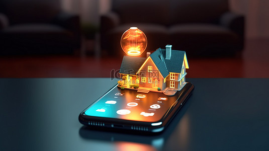 家背景图片_令人惊叹的 3D 渲染革命性智能家居照明控制智能手机概念