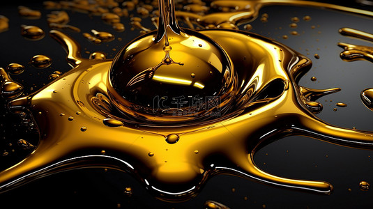黑色表面与金色液体的抽象背景 3D 渲染
