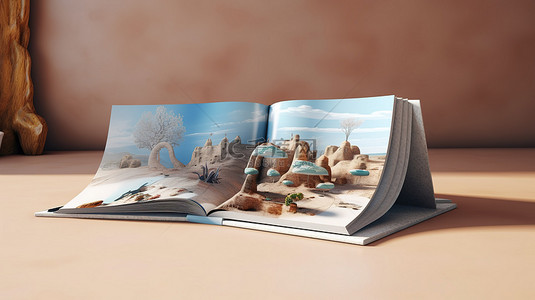 杂志目录背景图片_开放杂志样机的 3D 渲染