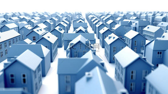 房地产概念蓝色房子在白色背景 3D 渲染的白色房子中脱颖而出