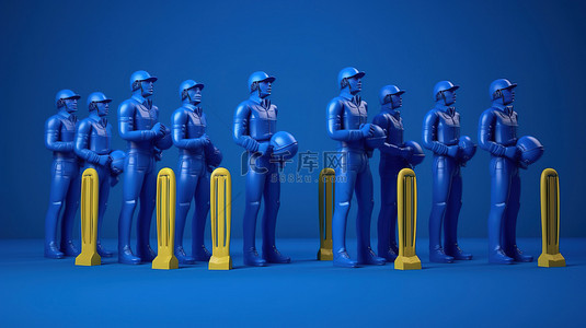 斯里兰卡板球队在蓝色背景下的 3D 渲染体育锦标赛设备