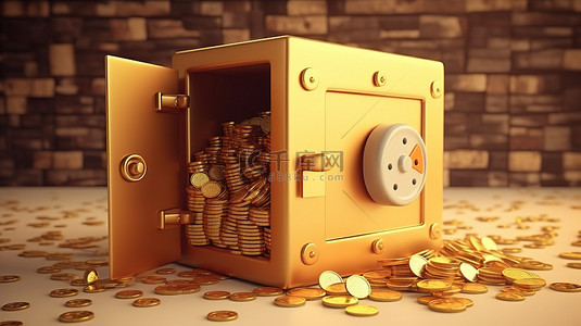现金背景图片_安全储蓄 3D 渲染财富与金币钱和钱包的插图