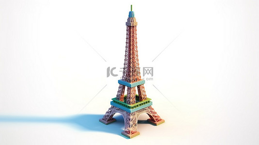 歐洲建築背景图片_空白画布上的像素化​​埃菲尔铁塔 3D 渲染艺术