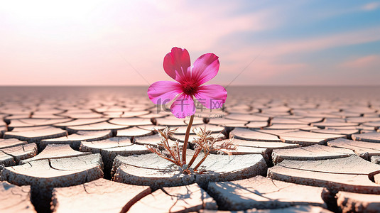 破裂的地球模糊背景无叶树中粉红色花朵的 3D 渲染
