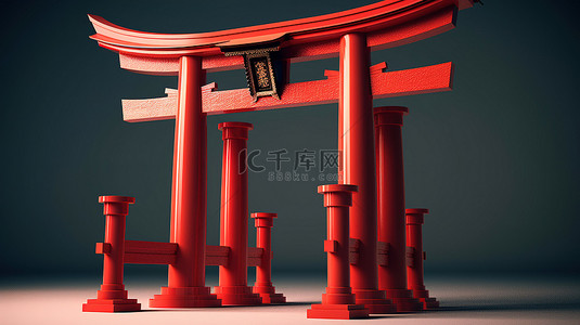 中国建筑元素背景图片_3D 鸟居拱门插图